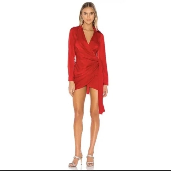 Revolve House of Harlow 1960 Satin Wrap Mini Dress S - Picture 1 of 8